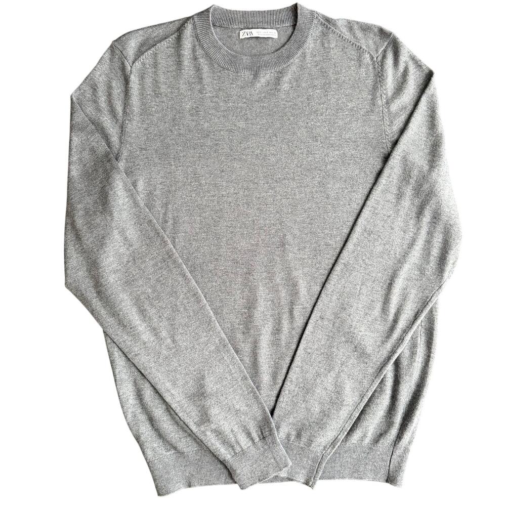 Zara Men’s Heather Grey Crewneck Sweater Size Small Minimalist Basic